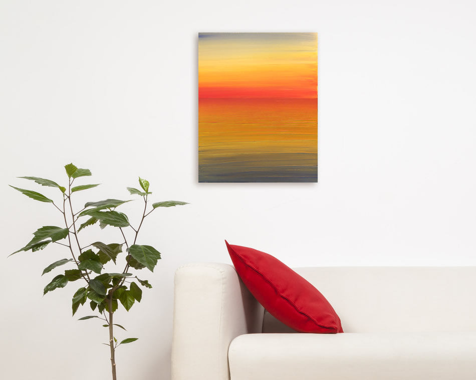 Shepherd's Delight painting of a calm June sunset over Watergate Bay, Cornwall